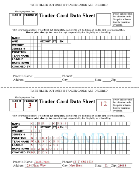 Trader Card Data Sheet